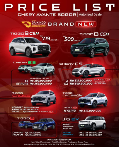 Pricelist Harga Chery kabupatenbogor 2025
